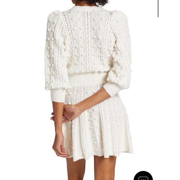 Alice + Olivia Kitty Bow Front Sweater Dress Cream - Picture 6 of 12